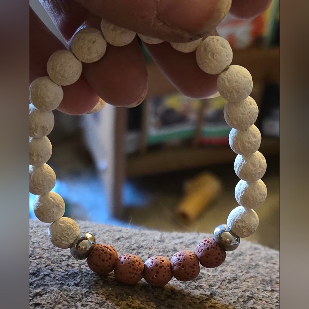 White and Terracotta Lava Stone Bracelet - Picture 2 of 3